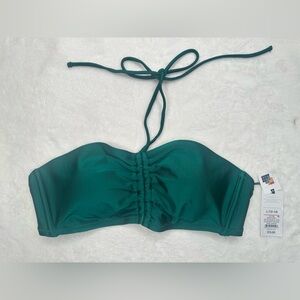 Shade & Shore Women Shirred Front Bandeau Bikini Top Green Size L (12-14)